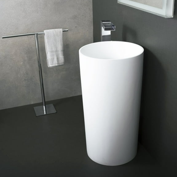 DAX Solid Surface Round Pedestal Freestanding Bathroom Basin, Matte White
