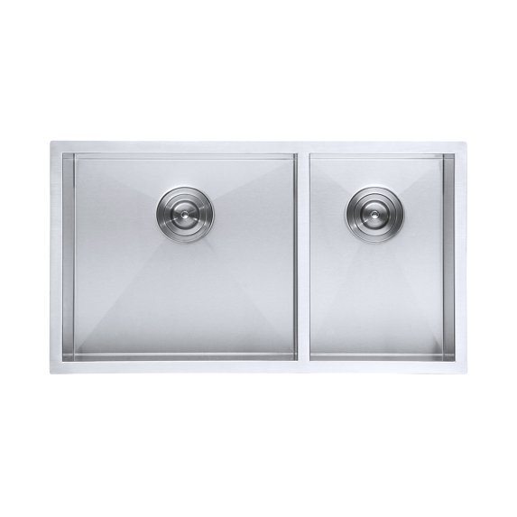 DAX Stainless Steel Handmade 60/40 Double Bowl Undermount Kitchen Sink, 32", Brushed Stainless Steel