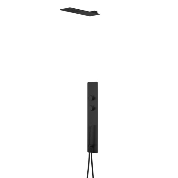 DAX Stainless Steel Shower System with Hand Shower Thermostatic Mixer, Black