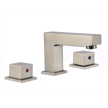 DAX Two Handle Square Brass Bathroom Faucet, Brushed Nickel