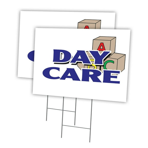 DAY CARE 2 Pack Of 18" x 24" Yard Sign & Stake | Advertise Your Business | Stake Included Image On Front Only | Made in The USA