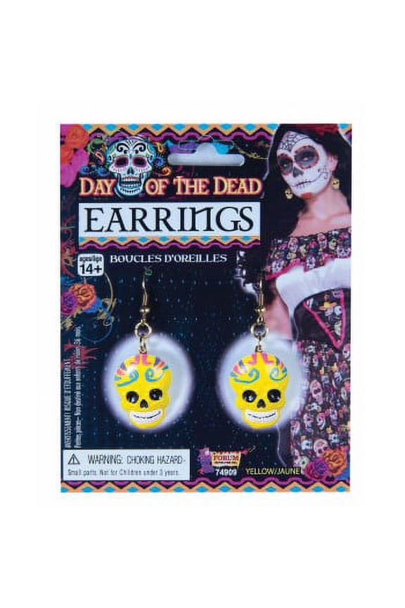 DAY/DEAD SKULL EARRINGS-YELLOW