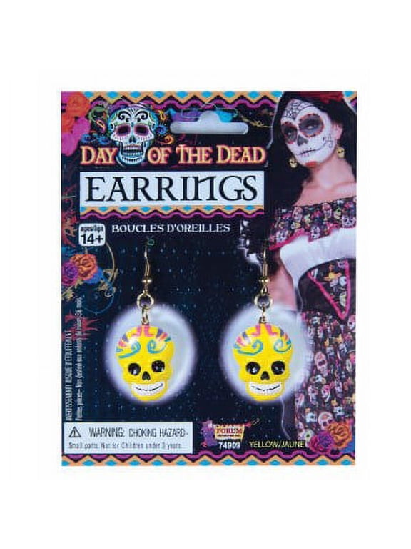 DAY/DEAD SKULL EARRINGS-YELLOW