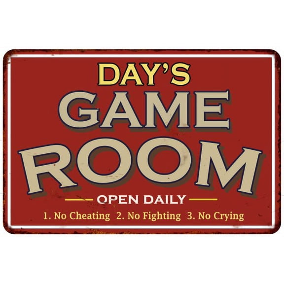 DAY'S Game Room Sign Vintage Look 8 x 12 High Gloss Metal 208120001105