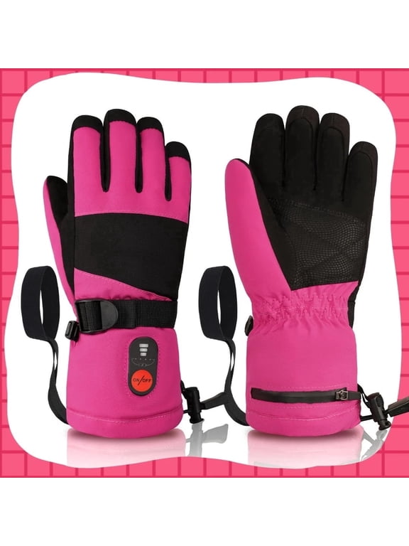 Kids Heated Ski Gloves, 3-Heat Settings, Rechargeable, Water Resistant, Windproof, Ideal for Skiing, Snowball Fights, Cycling