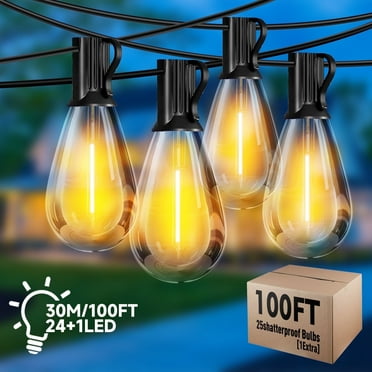 DAYBETTER 100FT S14 Outdoor String Lights ,Waterproof Holiday Hanging Patio Lights for Yard,24Bulbs