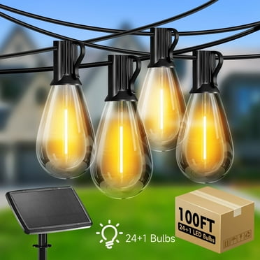 DAYBETTER 100FT S14 Solar Outdoor String Lights,2700K Waterproof Hanging Patio Lights for Backyard