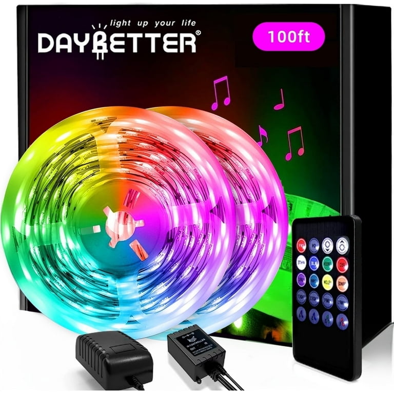 DAYBETTER 100ft Long Room LED Strip Lights, Music Sync RGB,