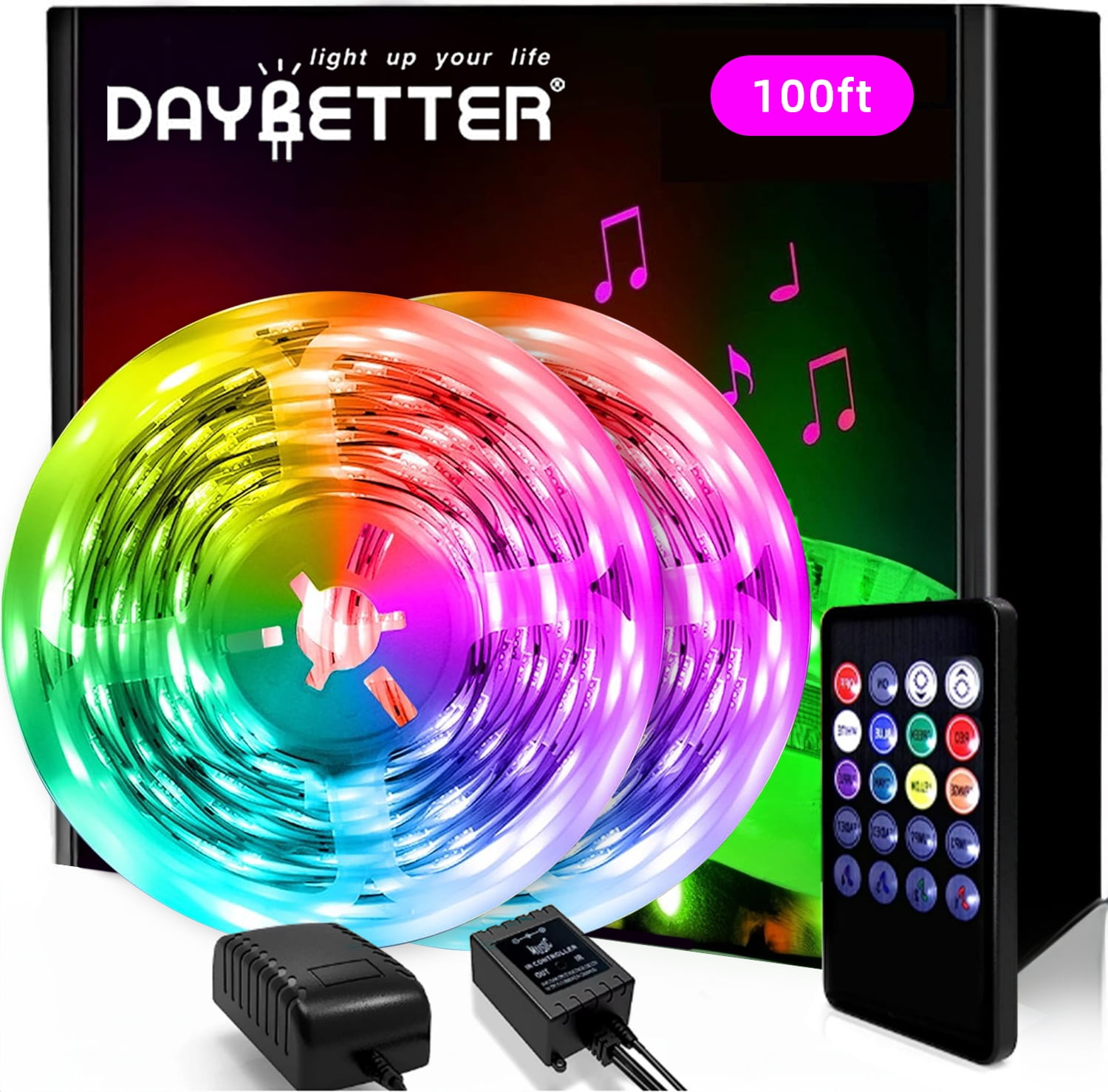 DAYBETTER 100ft LED Strip Lights, Music Sync RGB Color Changing Strip
