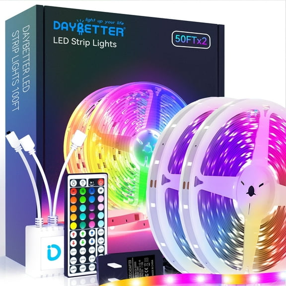DAYBETTER 100ft Led Strip Lights,Remote Controller and 12V Power Supply,Flexible Cuttable Led Lights for Bedroom