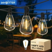 DAYBETTER 100ft Outdoor String Lights, with 24 Edison Vintage Shatterproof Bulbs, ST38 Waterproof Hanging Lights, Connectable and Dimmable Lights for Yard, Patio