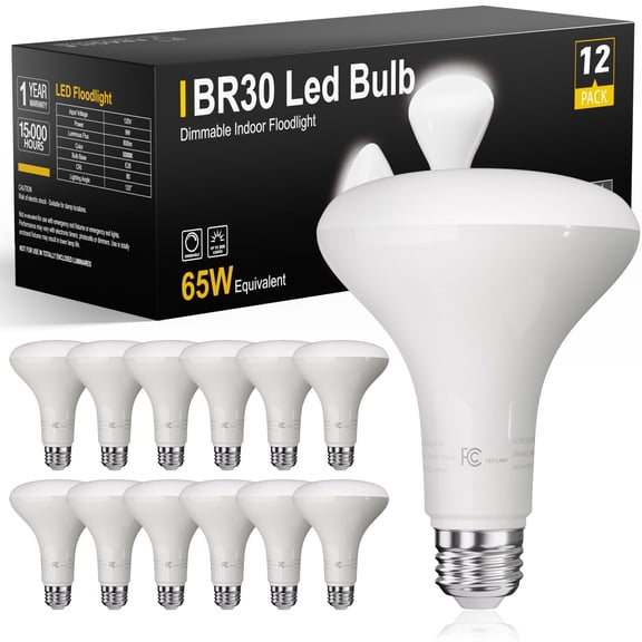 DAYBETTER 12 Pack BR30 Led Bulb 65W Equivalent, Dimmable Flood Light Bulbs Indoor, E26 Base, 5000K Daylight, 9W, 800 LM, Recessed Lighting Bulbs for Ceiling, Recessed Can, Living Room and Kitchen
