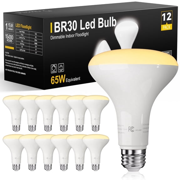 DAYBETTER 12 Pack BR30 Led Bulbs 65W Equivalent, Dimmable Indoor Flood Lights Bulb, E26 Base, 2700K Soft White, 9W, 800 LM, Recessed Lighting Bulb for Ceiling, Recessed Can, Living Room and Kitchen