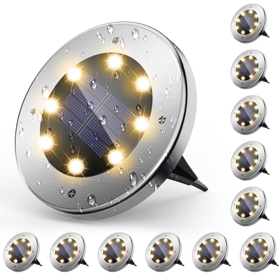 DAYBETTER 12 pack Solar Ground Lights,8 LED Disk Light for Driveway Walkway Pathway Outside Lihgting