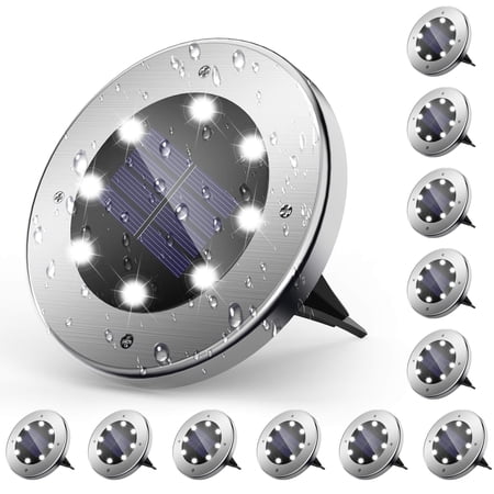 DAYBETTER 12 PACK SOLAR GROUND LIGHTS OUTDOOR,8 LED SOLAR POWERED IN GROUND DISK LIGHT FOR DRIVEWAY WALKWAY PATHWAY LAWN PATIO YARD OUTSIDE GARDEN DECOR