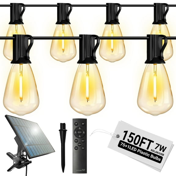 DAYBETTER 150FT Solar Outdoor String Lights, with 75 ST38 Shatterproof Bulbs,Solar Powered, Waterproof Hanging Lights for Patio Garden Decor