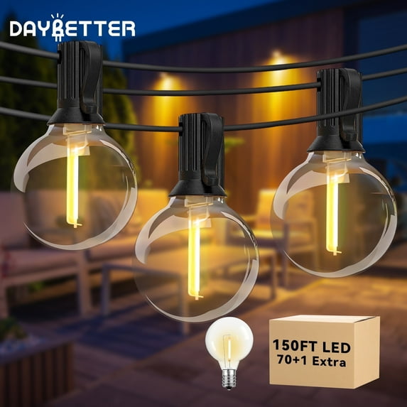 DAYBETTER 150ft Outdoor String Lights, G40 with 70 Edison Vintage Bulbs, Waterproof Connectable Hanging Lights for Backyard, Party