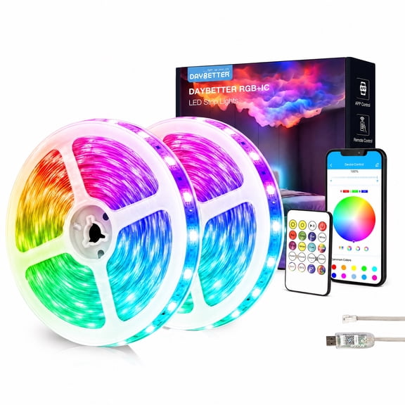 DAYBETTER 16.4ft RGB LED Strip Lights, Music Sync & Color Changing, with Smart App & Remote Control for Bedroom, Home Decor, Party Decoration(2 Pack)
