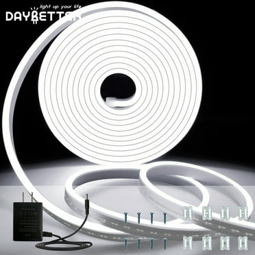 DAYBETTER 16.4ft White LED Neon Rope Lights, 24v Low Voltage and IP65 Waterproof Flexible Strip Lights for Indoor Outdoor Home Decor（Include Power Adapter）