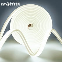 DAYBETTER 16.4ft White LED Neon Rope Lights, 24v Low Voltage and IP65 Waterproof Flexible Strip Lights for Indoor Outdoor Home Decor（Include Power Adapter）