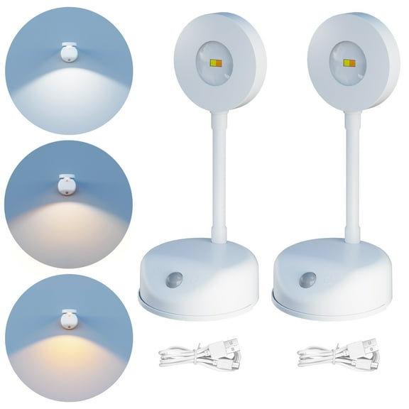 DAYBETTER 2 Pack LED Motion Sensor Picture Light Battery Operated, 360Â° Rotatable, 3 Lighting Colors, Dimmable, for Cabinet
