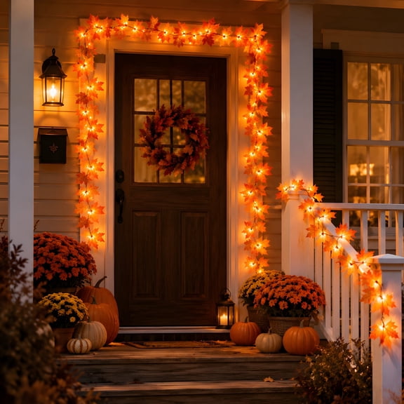 DAYBETTER 2 Pack Maple Leaf String Lights, Total 20Ft 40LED USB Powered Autumn Garland Lights with Remote and 8 Lighting Modes, Indoor Outdoor Halloween Thanksgiving Christmas Decor