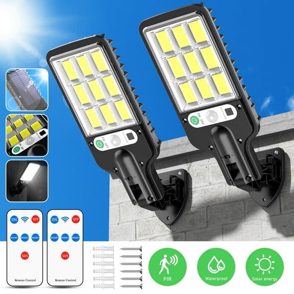 DAYBETTER 2Pack Solar Street Light, 1000W/500LM/3Modes Solar Motion Lights Outdoor, Dusk to Dawn Wall Spotlight for Patio Parking Lot Garage Yard