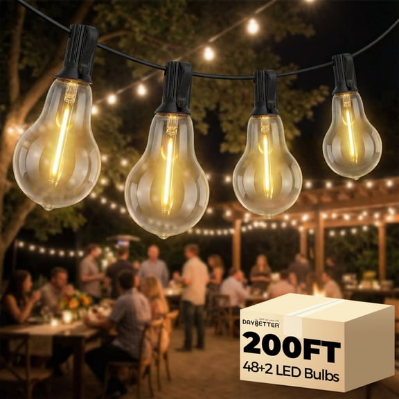 DAYBETTER 200FT Outdoor String Lights, Waterproof Patio Lights with 48 Hanging Lights A39 Bulbs, Shatterproof for Backyard Gazebo Porch Garden Outside Decor