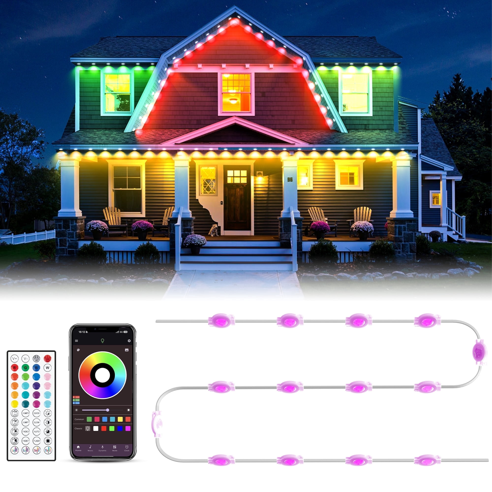 DAYBETTER 200FT Permanent Outdoor Lights, Waterproof Eaves Lights with 100LED Bulbs, Remote & APP Control, for Party, Halloween, Birthday, Christmas