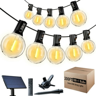 DAYBETTER 200FT Solar Outdoor String Lights, with 100 G40 Shatterproof Bulbs,Solar Powered, Waterproof Hanging Lights for Patio Garden Decor