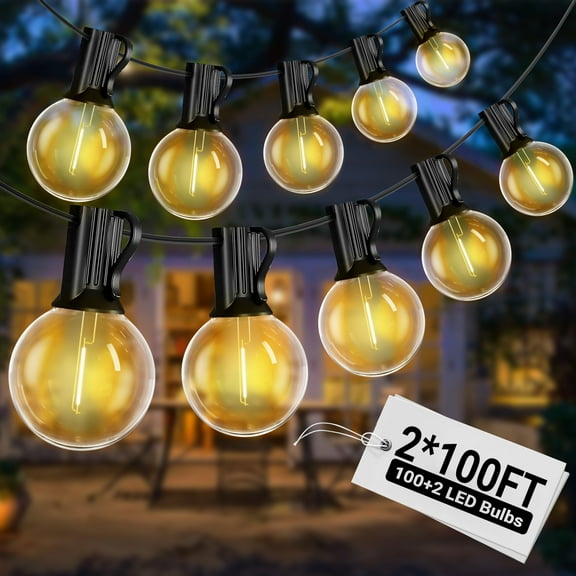 DAYBETTER 200ft Outdoor String Lights, E12 G40 with 100 Edison Vintage Bulbs, Waterproof Hanging Lights for Garden