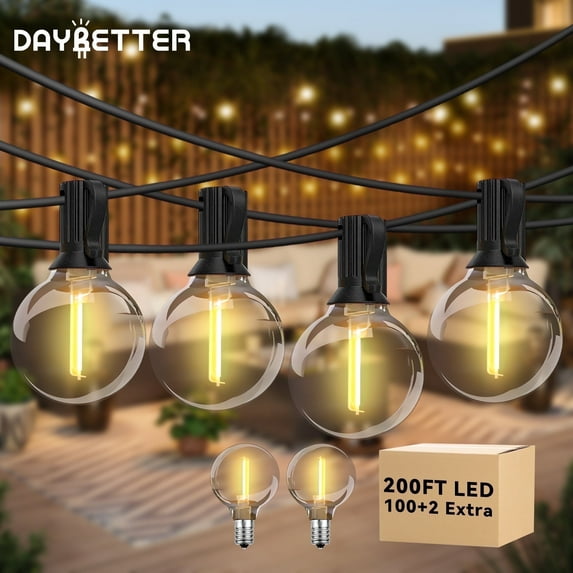 DAYBETTER 200ft Outdoor String Lights, G40 with 100 Edison Vintage Bulbs, Waterproof Hanging Lights for Backyard