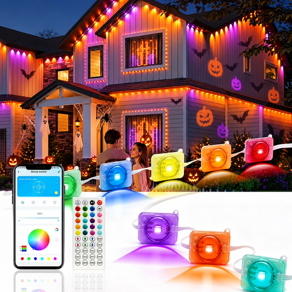 DAYBETTER 200ft Permanent Outdoor String Lights, RGB Smart Eaves Lights with App & Remote Control, 16 Million Colors, Music Sync, Timer, IP65 Waterproof Outdoor Lights for Patio, Garden