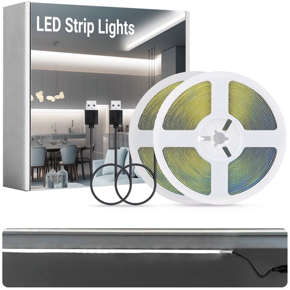 DAYBETTER 20FT COB LED Strip Lights, 2 Pack, 5V USB Flexible String Light, 1920 LEDs, Cuttable for Bedroom, Kitchen, Office