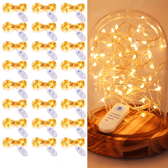 DAYBETTER 24 Pack Fairy String Lights, Total 7ft 480 LEDs, Warm White Copper Wire Lights with 3 Modes, Battery-powered String Lights for Wedding, Party, Home Decor