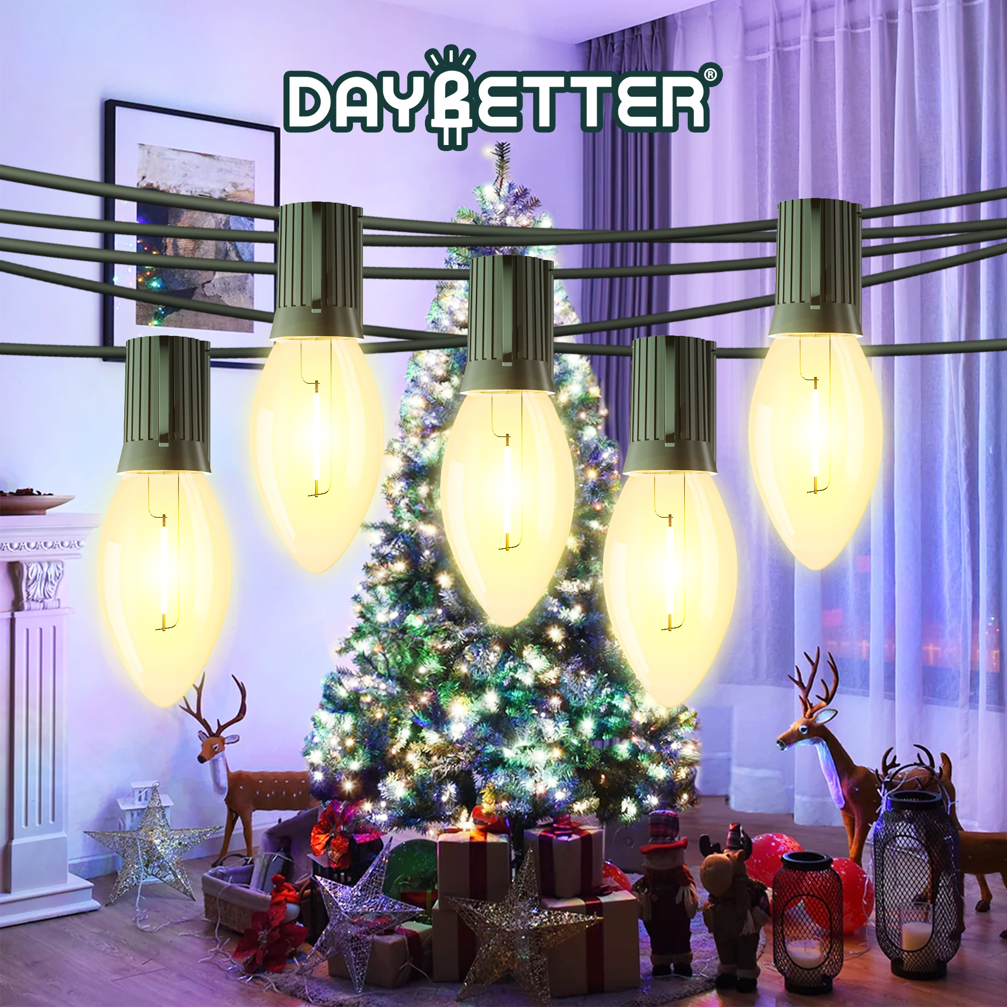 DAYBETTER 25.7ft C9 Christmas Pathway Lights with 20 Warm White Bulbs