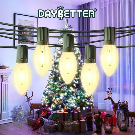 DAYBETTER 25.7ft C9 Christmas Pathway Lights with 20 Warm White Bulbs, Waterproof Hangable String Lights with Green Wire for Garden, Party, Outdoor Decorations