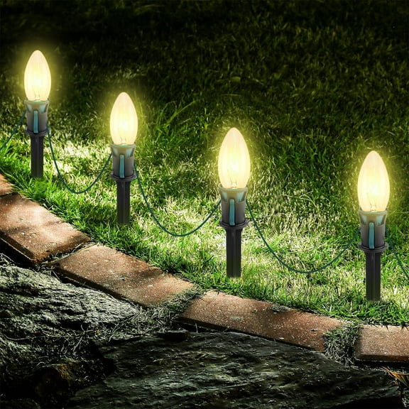 DAYBETTER 25.7ft C9 Christmas Pathway Lights, with 20 Warm White Bulbs, Waterproof Hangable/Pluggable String Lights for Party Decorations