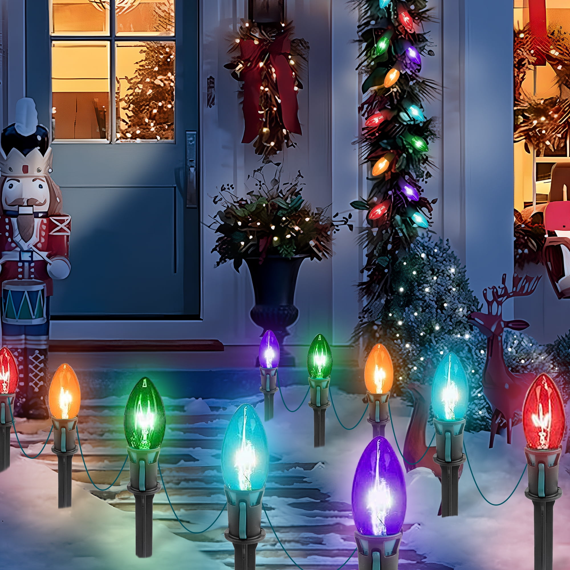 DAYBETTER 25.7ft Christmas Pathway Lights Outdoor with 20pcs Multi