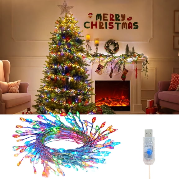 DAYBETTER 26ft Fairy String Lights, USB Firecracker String Lights with 200LEDs, 8 Lighting Modes, Multi-color Twinkle Lights for Wedding, Party, Christmas Decoration