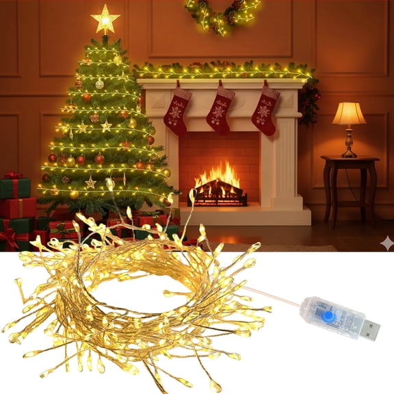 DAYBETTER 26ft Fairy String Lights, Warm White USB Firecracker Lights with 100LED, 8 Modes, Twinkle Lights for Wedding Party Christmas Decoration