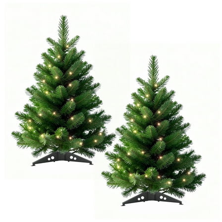 DAYBETTER 2FT Mini Christmas Tree, 2 Pack Pre-Lit Artificial Christmas Tree, 30LED Warm White Lights, for Holiday Decoration