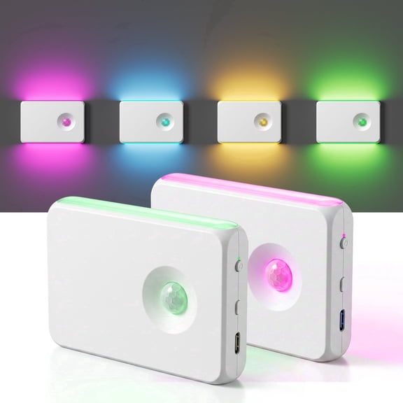 Volivo Motion Sensor Night Light 2 Pack, 7 RGB Colors and 2 Lighting Modes, Rechargeable,Perfect for Stair, Bedroom and Bathroom.