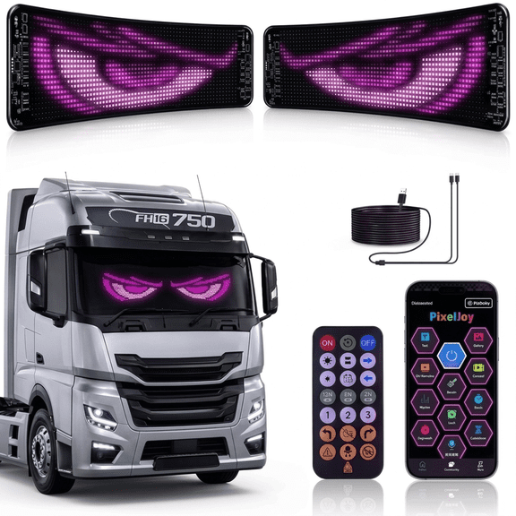DAYBETTER 2Pcs Devil Eyes Windshield LED Light, 23.42"x4.72", App Controlled Flexible Programmable LED Display, Holiday Decor, DIY Text & Animation, USB Powered