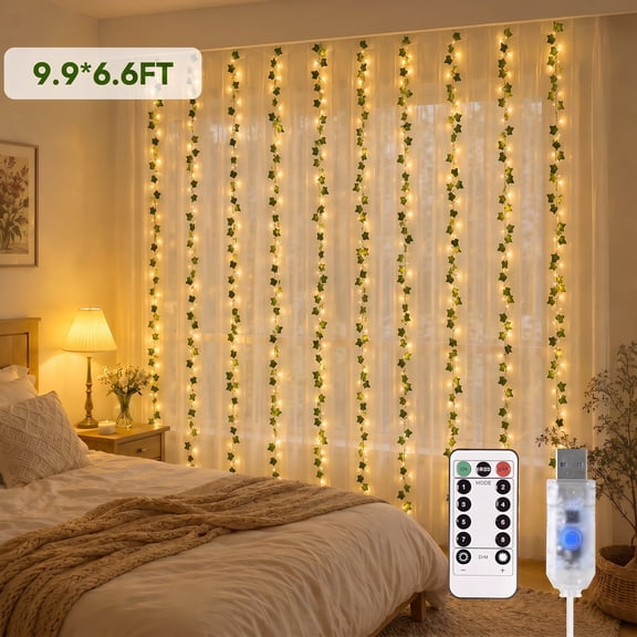 DAYBETTER Ivy Curtain String Lights, 200 LED USB Powered Hanging Artificial Plant Fairy Lights with 8 Modes, for Wedding Party Holiday Decor (9.9 x 6.6FT)