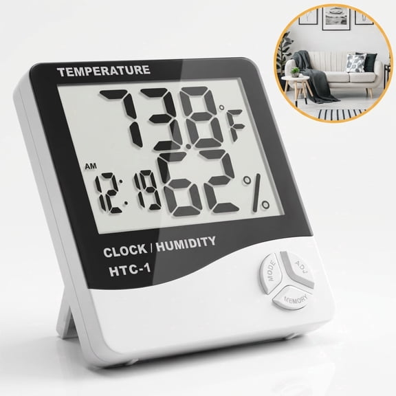 DAYBETTER Indoor Digital Thermometer Hygrometer, High Precision Monitor with Large Screen, Clock & Date, Max Min Record for Home Bedroom Office