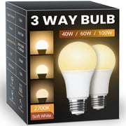 DAYBETTER 3 Way LED Light Bulbs,40 60 100W Equivalent,Soft White 2700K 3 Way Light Bulbs,500lm 1000lm 1500lm,A19 Three Way Light Bulbs,E26 Base 3-Way Light Bulbs,2 Pack.