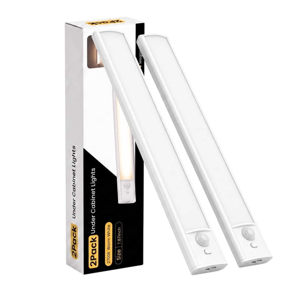 DAYBETTER Warm White Light Under Cabinet Lighting, USB Rechargeable Closet Lighting with Motion Sensor and Magnetic Strip for Wardrobe & Kitchen, Wireless Lighting, 2‑Pack