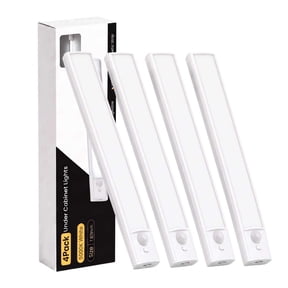 DAYBETTER White Light Under Cabinet Lighting, USB Rechargeable Closet Lighting with Motion Sensor and Magnetic Strip for Wardrobe & Kitchen, Wireless Lighting, 4Pack