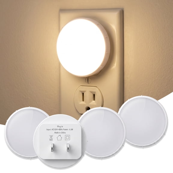 DAYBETTER 4 Pack Night Light , Plug in Night Light with Auto Dusk to Dawn Sensor, Soft Warm White Nightlights for Bedroom, Kids Room, Kitchen, Stairway, Hallway